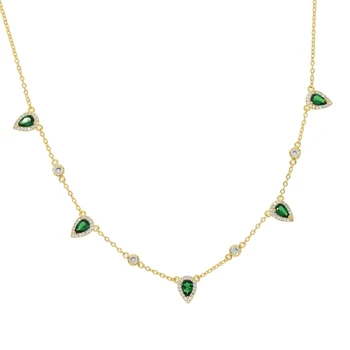 Zlatna boja trendy ženske cipele dama nakit zelena kubni cirkonij suza kap cz šarm ogrlicu ovratnik lanca i ogrlice