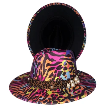 Фетровая šešir s kravatom-bojom, boja леопардовая šešir, biserno pribor, unisex, novi jazz šešir, фетровая šešir, novi zima šešir ženska