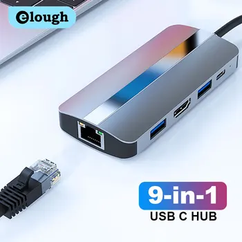 Elough USB C HUB Type C za HDMI-kompatibilnu RJ45, VGA SD Čitač PD 100 W 4 Do 60 Hz USB 3.0 HUB Za MacBook Pro Razdjelnik priključne stanice