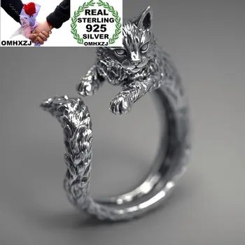 OMHXZJ Veleprodaja RR1360 Europska Moda Fin Zaljubljeni Par College Rođendan Vjenčani Dar Slatka Mačka Srebra 925 Otvoreni Prsten